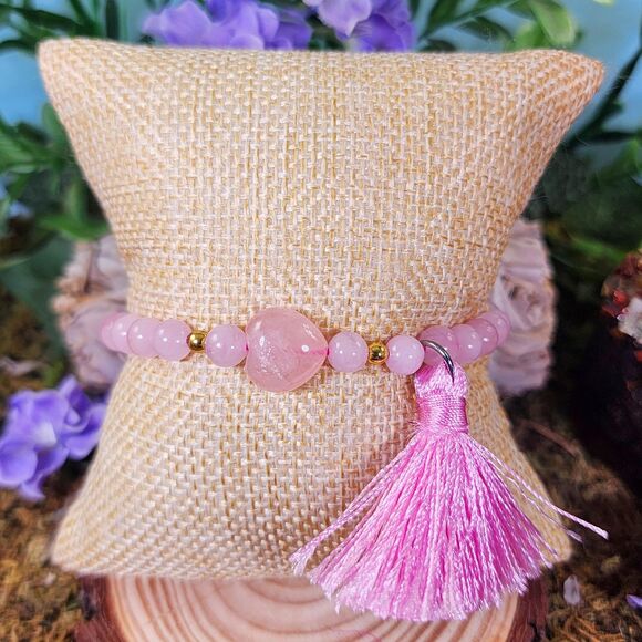 Rose Quartz Heart Tassel Bracelet #25 - Picture 1 of 2